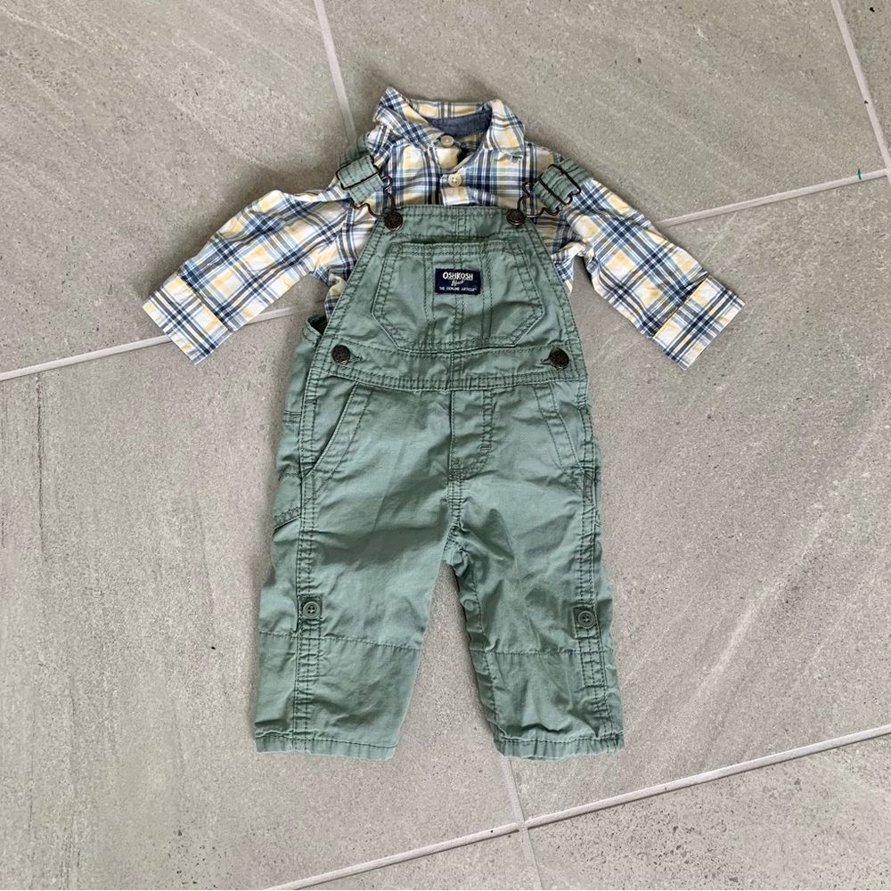 Osh Kosh Bgosh Overalls And Collared Shirt Outfit 6M